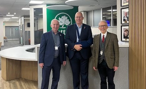 The image is of the Leader of Sutton Council, Councillor Barry Lewis and Councillor Christopher Woolmer, Chair of Sutton's Environment and Sustainable Transport Committee, with Andy Lord, Commissioner of Transport for London. They are in Sutton Civic Office's reception area.