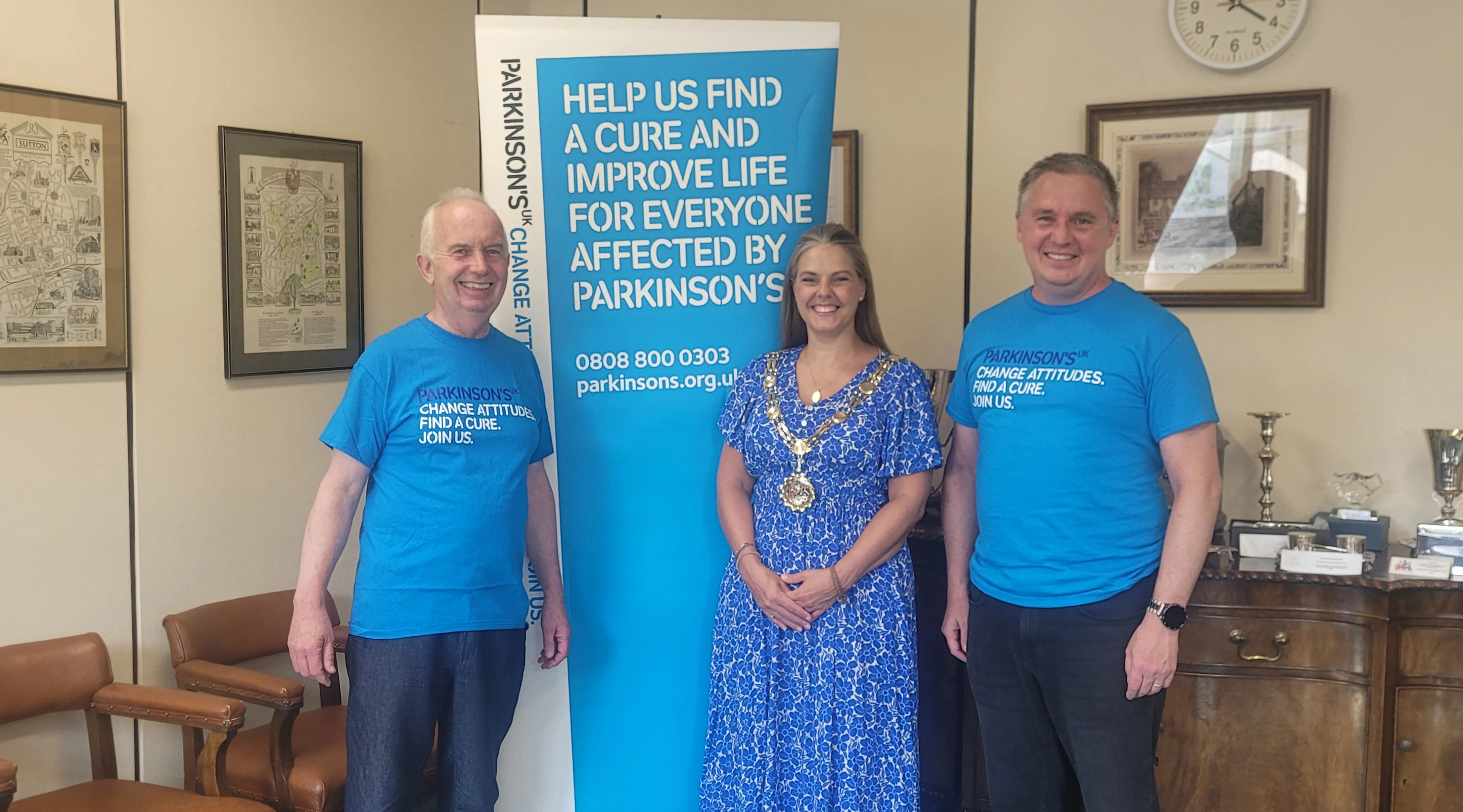 A picture of the mayor of sutton, Cllr Louise Phelan with Leader of the Council, Cllr Barry Lewis and Cllr Tom Drummond