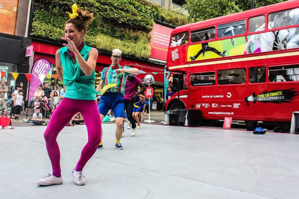 Two dancers in an open street